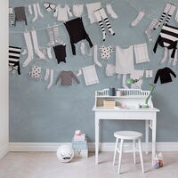 REBEL WALLS 1222733DP Laundry Day, Blue - indiv. Digitaldruck, Motiv fortsetzbar