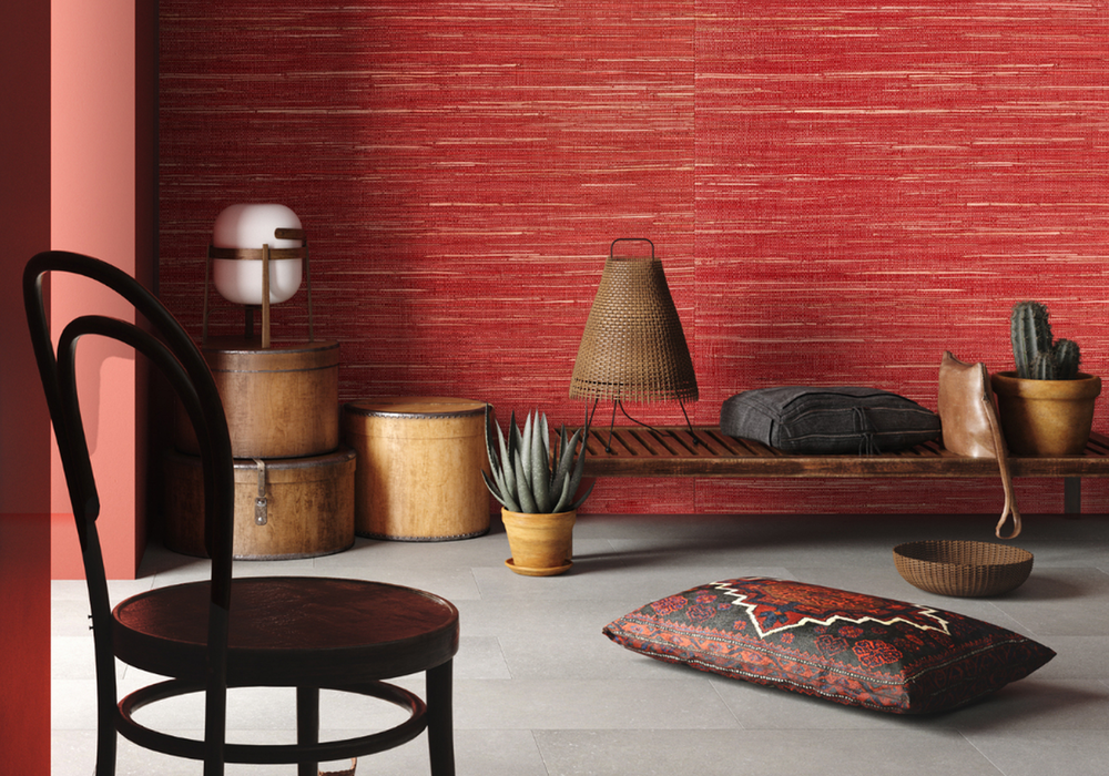 Nachhaltiges Wandpaneel SIBU DESIGN Organic-Line mit roter Naturoberfläche auf Naturfaser-Trägerplatte