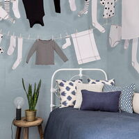 REBEL WALLS 1222733DP Laundry Day, Blue - indiv. Digitaldruck, Motiv fortsetzbar